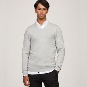 Tommy Hilfiger Grey Cotton Classic V Neck Sweater Size L